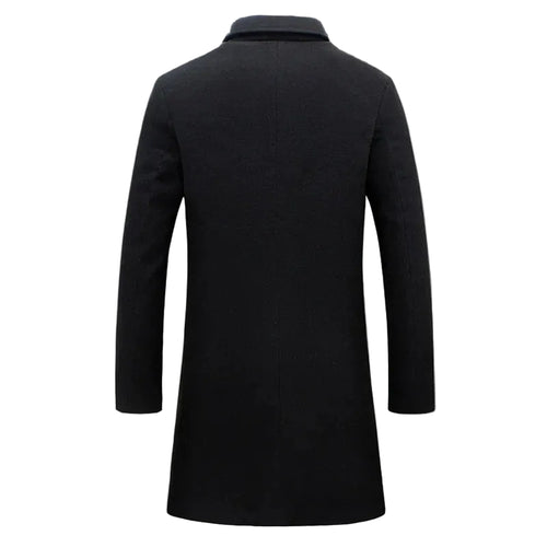2024 Spring Autumn New Long Cotton Coat New Wool Blend Pure Color Casual Business Fashion Men's Clothing Slim Windbreaker Jacket